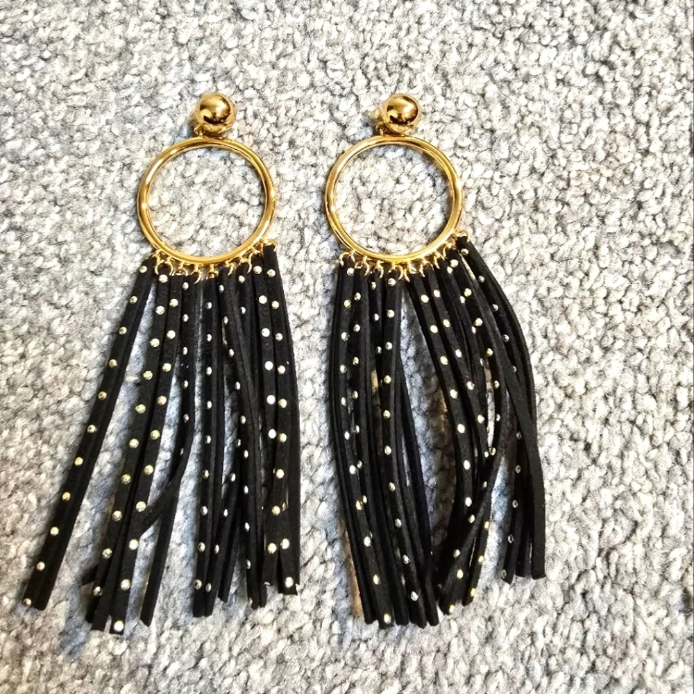 Kate Spade Gold and Black Fringe Dangle Earrings